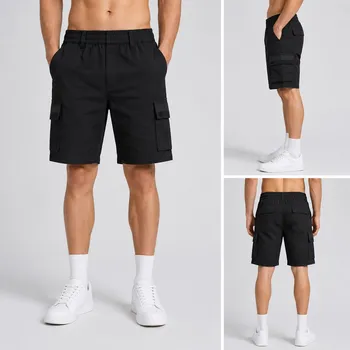 Front view of boys athletic color-block sports shorts with adjustable drawstring waistband