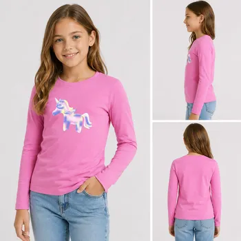 Girls' pink cotton blend long sleeve top in bulk wholesale overstock stock for kidswear resellers
