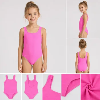 Girls hot pink one-piece swimsuit on model wearing
