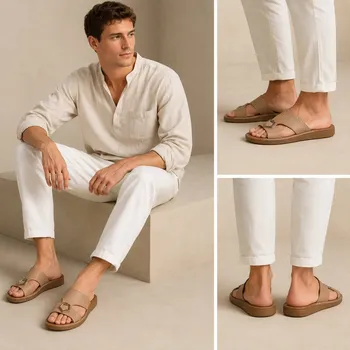 Men's Arabic traditional sandals in brown with adjustable buckle for wholesale stocklot