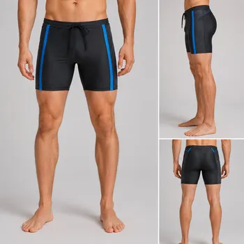 Front view of men quick dry printed swim trunks with elastic waistband