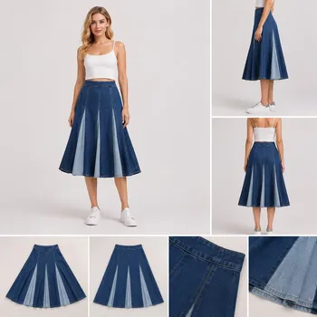 Women's Denim Flare Skirt Wholesale Clothing Lot – Model Wearing